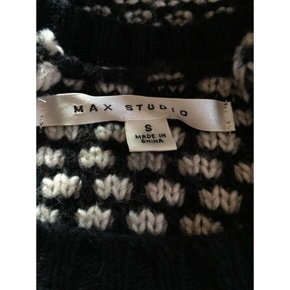 Max Studio Sweater Small Navy Blue Ivory Texture Knit Raglan Sleeve Wool Blend - Picture 12 of 12